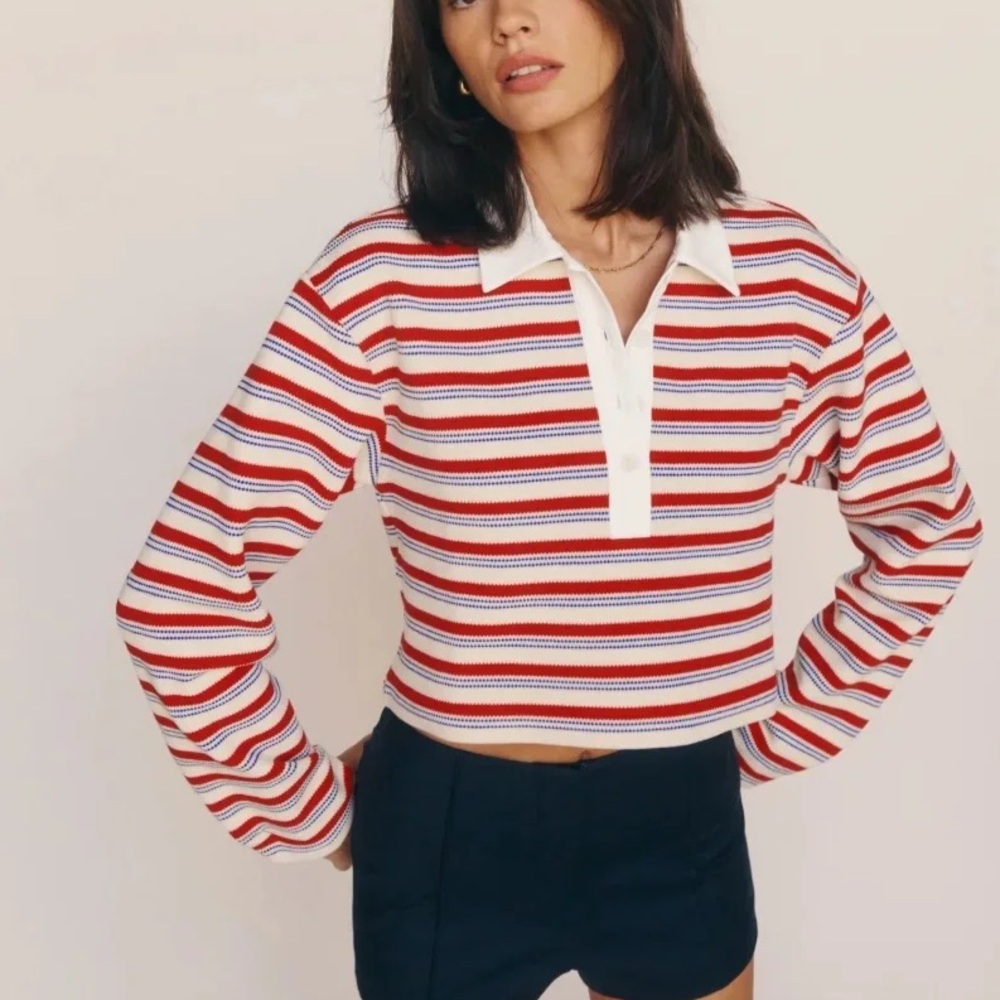 Reformation Anna striped cropped rugby shirt